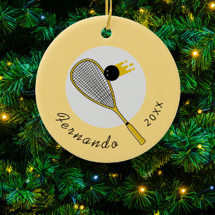 Squash Player Coach Racket & Ball Name Year Sports Keramisch Ornament