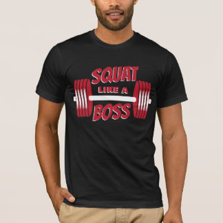 Squat als een Boss Red Barbells Fitness Training T-shirt