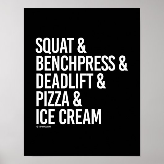 Squat en Benchpress en Deadlift en Pizza - Poster (Voorkant)