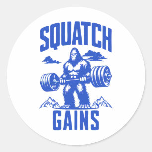 Squatch Krijgt Gewichtheffen Humor Monochrome Gym Ronde Sticker