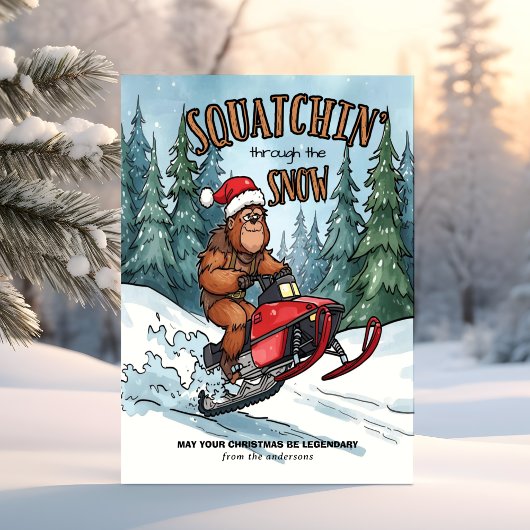 Squatchin' through the Snow Bigfoot Christmas Feestdagenkaart