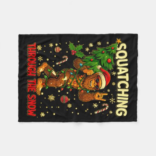 Squatching Through The Snow Funny Bigfoot Xmas Lig Fleece Deken (Voorkant (Horizontaal))