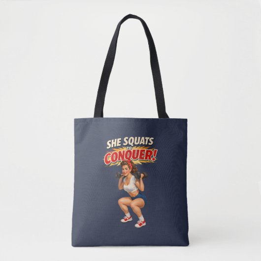 Squats Conquer Funny Retro Pin-Up Motivational Gym Draagtas (Voorkant)