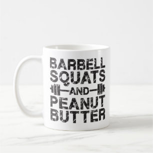 Squats en pindakaas - Bodybuilding Motivatie Koffiemok