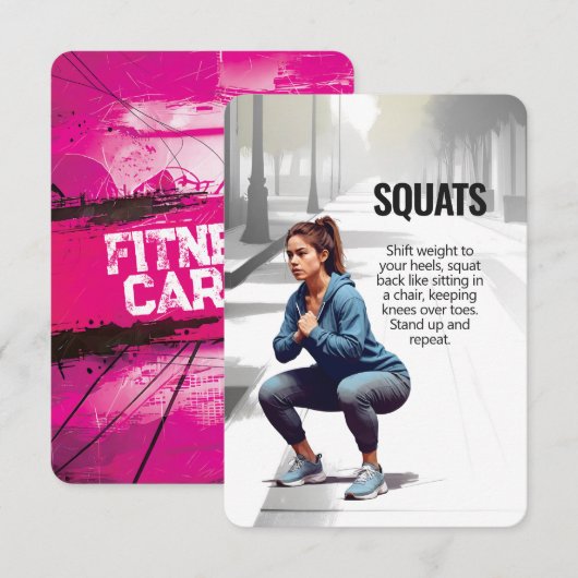 Squats Fitness Kaart met Roze Rug (Voorkant / Achterkant)