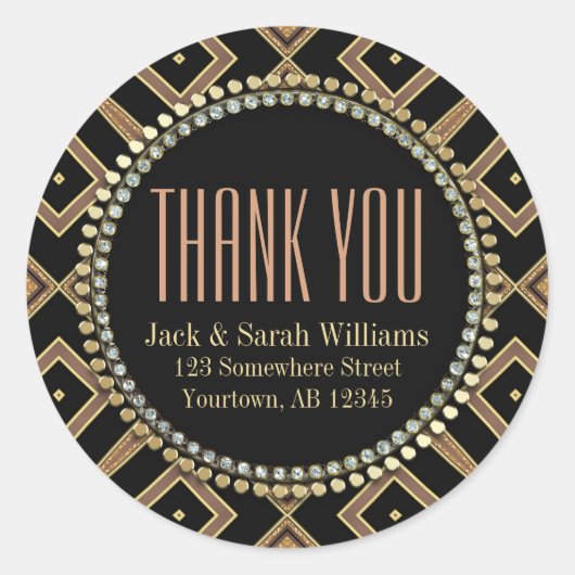 Squaza Art Deco Goud Zwart Dank u Ronde Stickers (Voorkant)