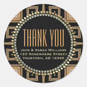 Squaza-sq Art Deco Gold Black Hartelijk dank Ronde Sticker