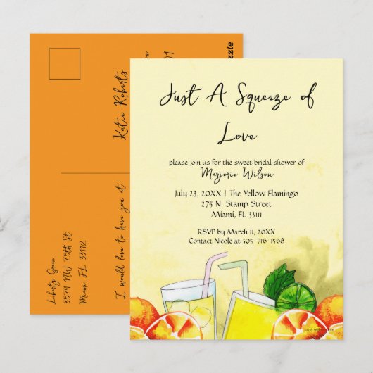 Squeeze of Love Lemonade Citroen Bridal Party Briefkaart (Voorkant / Achterkant)
