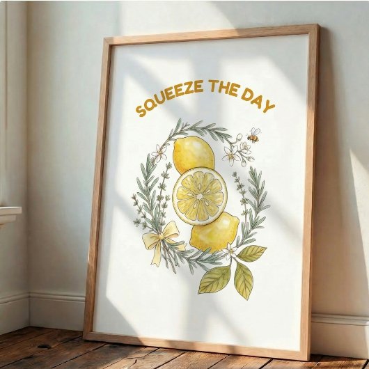 Squeeze The Day Lemon Kitchen Wall Art Poster