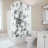 squelette blanc halloween rideau de douche (En situation)