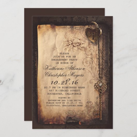 squelette clé coeur lock invitation (Devant / Derrière)