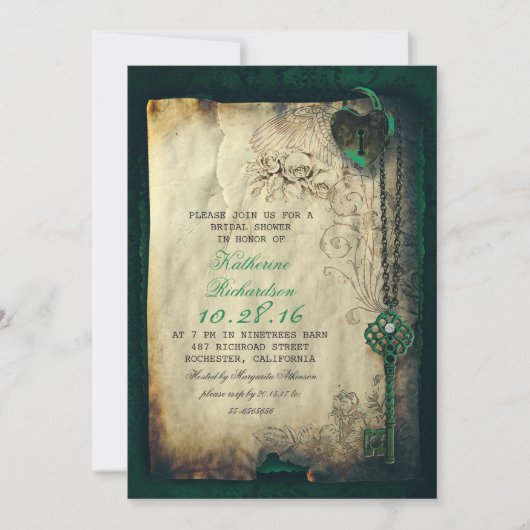 squelette clé coeur serrure nuptiale invitations (Devant)