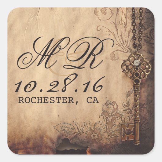 squelette clé vintage mariage stickers (Devant)