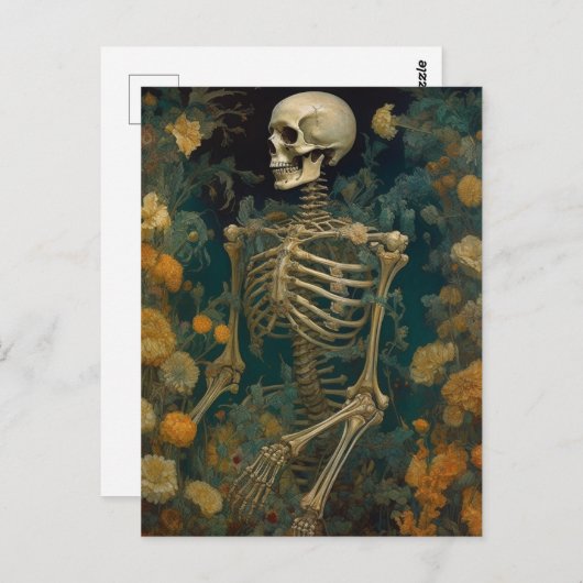 Squelette dans la carte postale Fleurs (Devant / Derrière)
