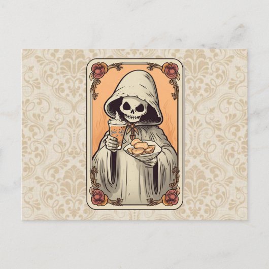 Squelette dans un traitement de café de carte de t (Devant)