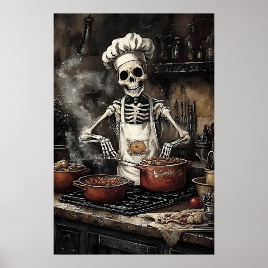 Squelette dans une impression de cuisine, cuisine (Devant)
