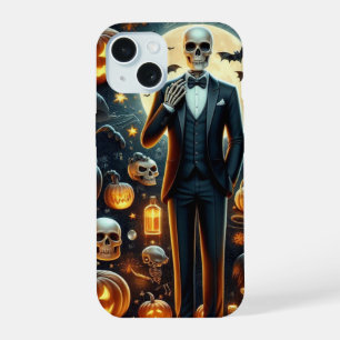 Squelette d'Halloween en smoking avec citrouille e