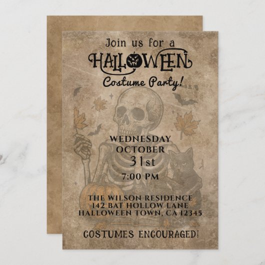 Squelette éffrayant Invitation de la fête d'Hallow (Devant / Derrière)