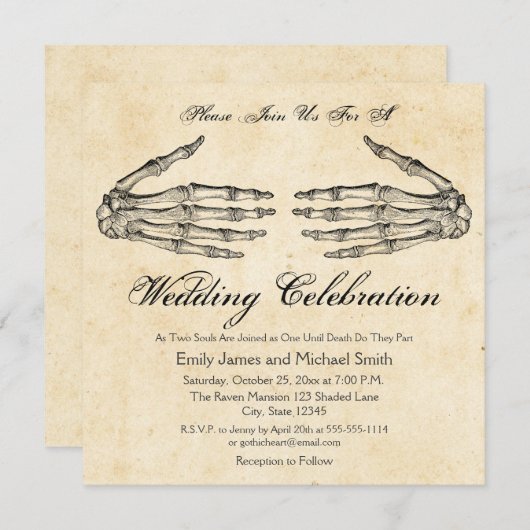 Squelette Mains Faire-part de mariage gothique (Devant / Derrière)
