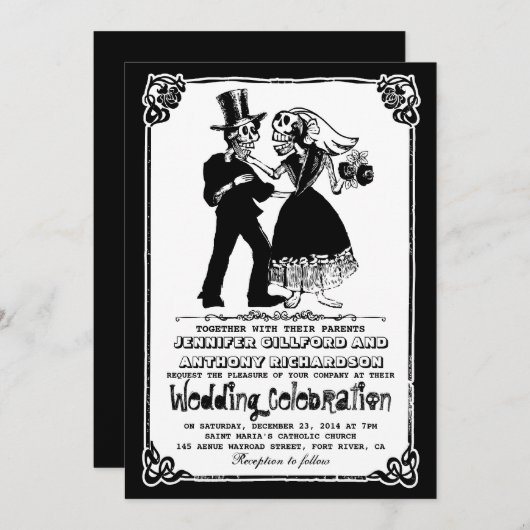 squelette mort mariage couple invitations (Devant / Derrière)