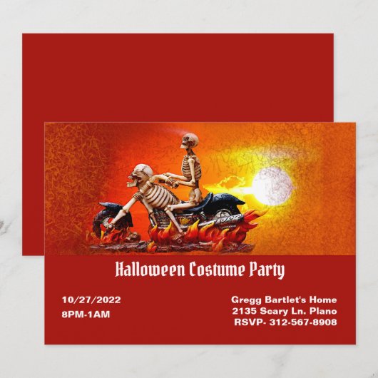 Squelette Sur Moto Halloween Invitation (Devant / Derrière)