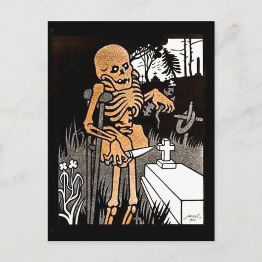 Squelette Tending la carte postale Grave (Devant)