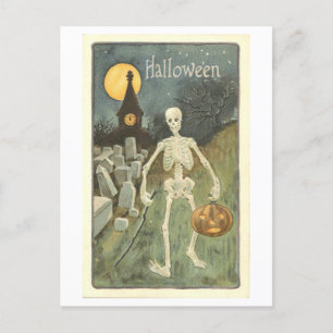 Squelette vintage avec carte postale Halloween Cit