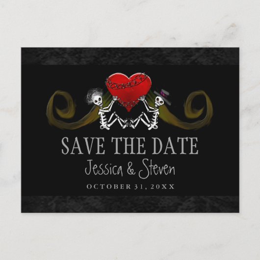 Squelettes et cœurs d'Halloween faire-part de sauv (Devant)