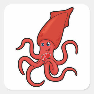 Squid at Poker met pokerkaarten Vierkante Sticker