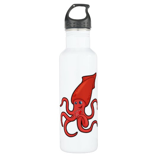 Squid at Poker met pokerkaarten Waterfles (Voorkant)