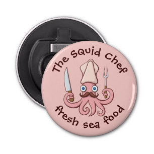 Squid Chef Cartoon Button Flesopener