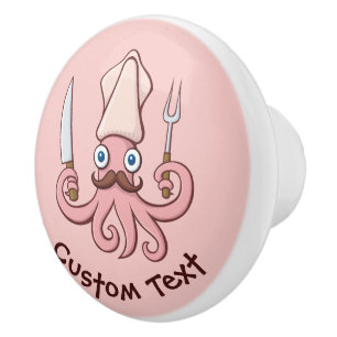Squid Chef Cartoon Keramische Knop