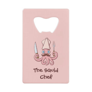 Squid Chef Cartoon Kredietkaart Flessenopener