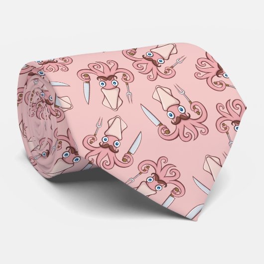 Squid Chef Cartoon Pattern Stropdas (Opgerold)