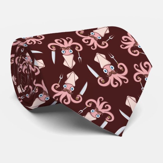 Squid Chef Cartoon Pattern Stropdas (Opgerold)