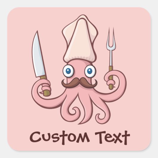 Squid Chef Cartoon Vierkante Sticker (Voorkant)
