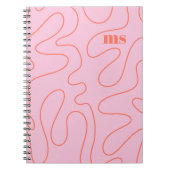 Squiggle Abstract Patroon Roze en Oranje Initialen Notitieboek (Voorkant)