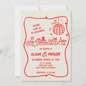 Squiggle hand-getrokken moderne Doodle Red Ecru br Kaart (Voorkant)