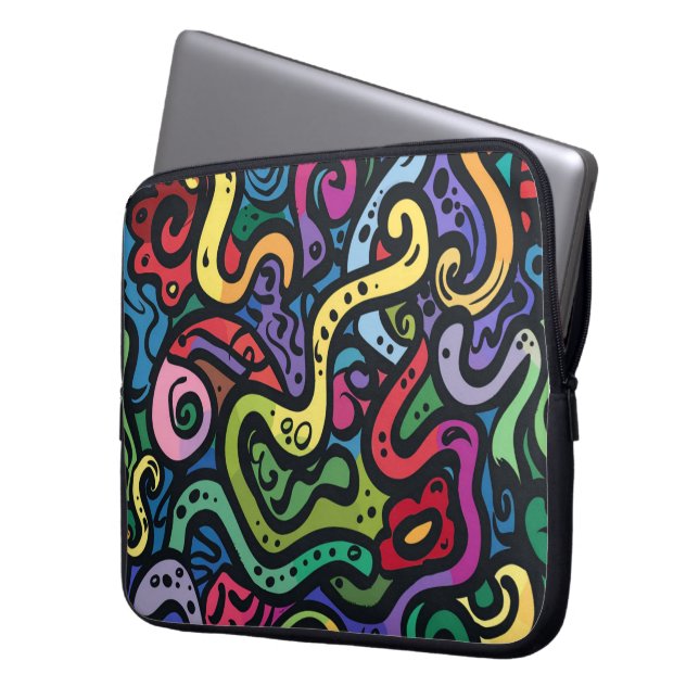Squiggly Doodles Laptop Sleeve (Voorkant Links)