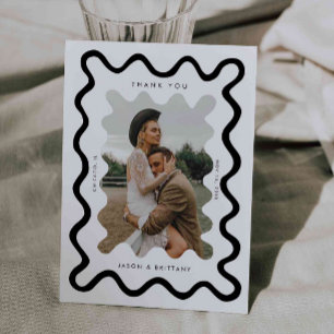 Squiggly Hand getrokken lijn witte bruiloft foto Bedankkaart