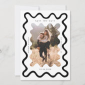 Squiggly Wavy Lijst bruiloft zwart en wit Save The Date (Voorkant)