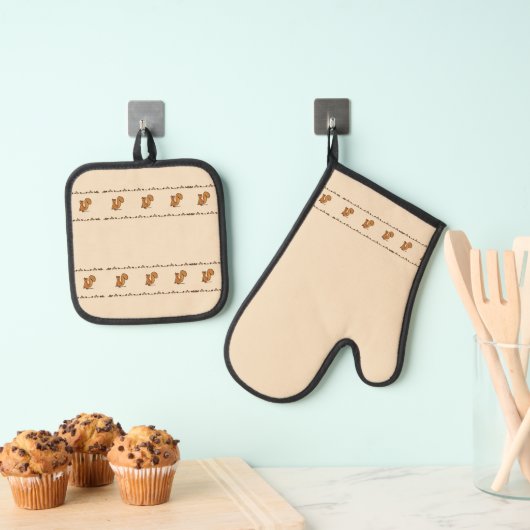 Squirrel Acorn & Leaves Oven Mitt & Pot Holder Set (Insitu(Ophanging))