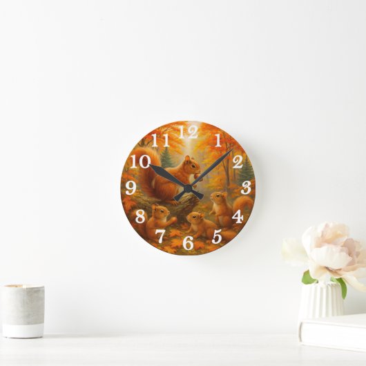Squirrel And Child Rustic Autumn Forest Clock Ronde Klok (Huis)