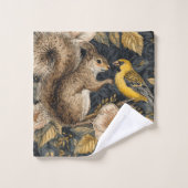 Squirrel and Yellow Canary with Flowers Pattern (Gant de toilette)