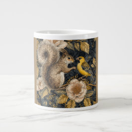 Squirrel and Yellow Canary with Flowers Pattern Extra Grote Beker