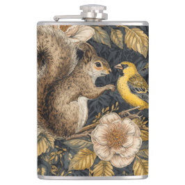 Squirrel and Yellow Canary with Flowers Pattern Heupfles
