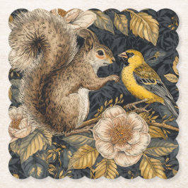 Squirrel and Yellow Canary with Flowers Pattern Kartonnen Onderzetters