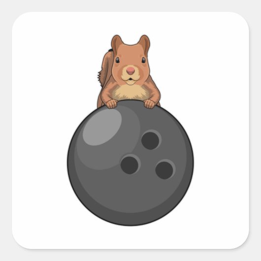 Squirrel at Bowling with Bowling ball Vierkante Sticker (Voorkant)