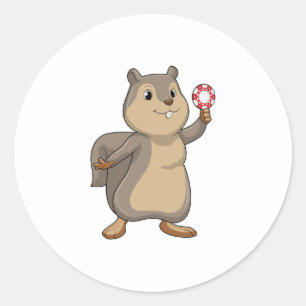 Squirrel at Poker with Poker chips Ronde Sticker