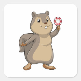 Squirrel at Poker with Poker chips Vierkante Sticker